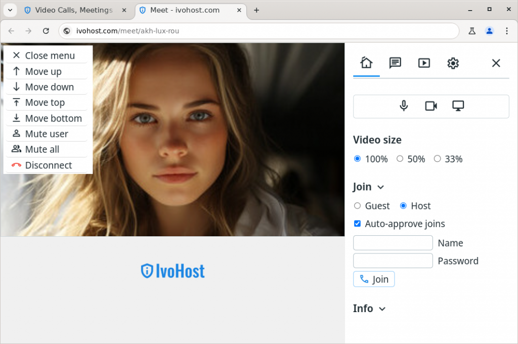 Video calls - video menu